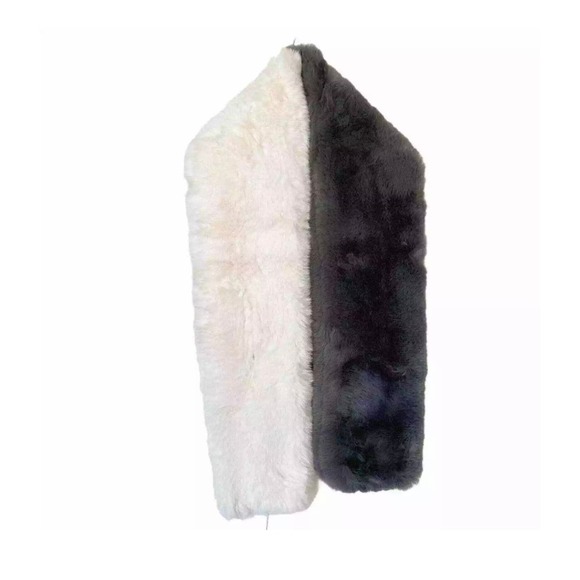 APPARIS ROXANNE Faux Fur Scarf Two Tone Gray Ivory Carbon Cozy Soft Slit OS NWT - Picture 9 of 9